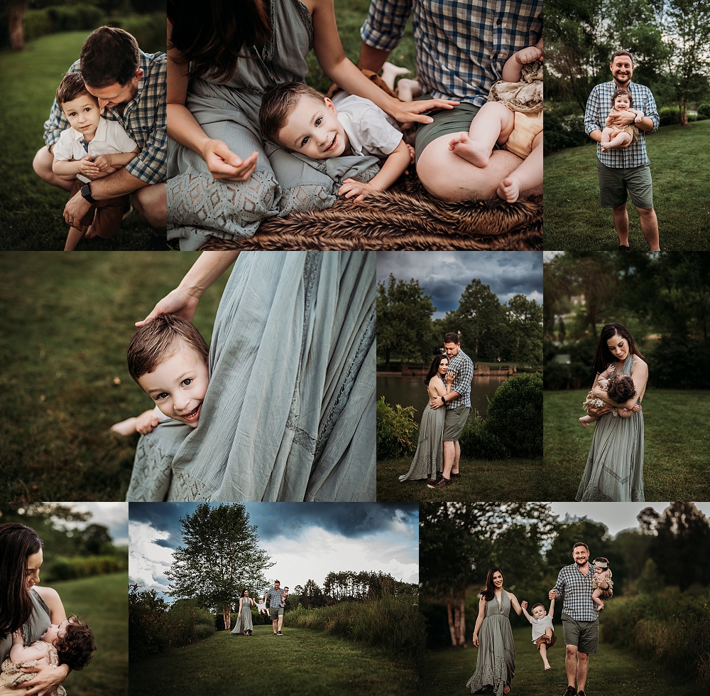 Multiple Images of a family session photoshoot at the Boars Head Inn In Charlottesville