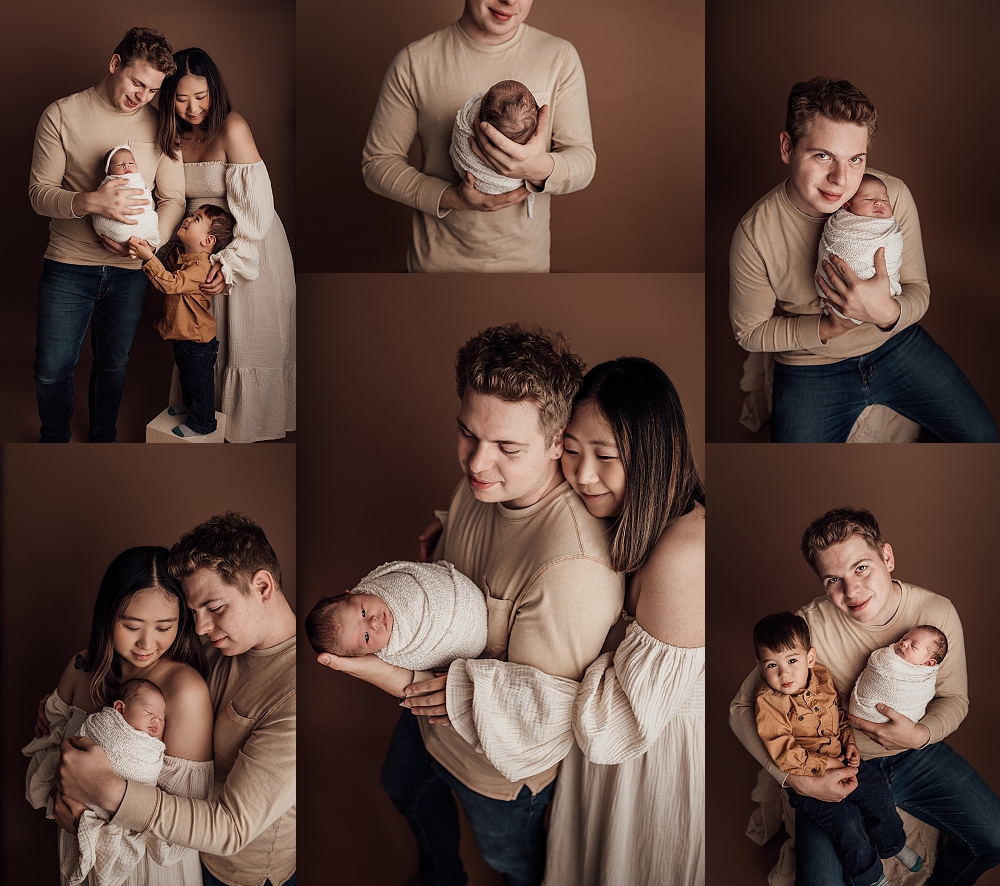 family newborn session with mom dad and brother