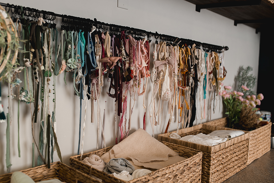 an array of props including hundreds of headbands for newborn sessions in Charlottesville Virginia