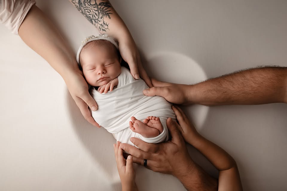Newborn photo of NICU baby with parent's hand, Charlottesville newborn photographer.
